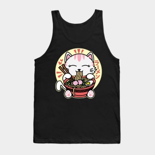 White Cat Eating Ramen Tank Top